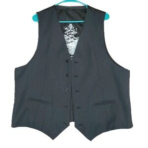 Eighty Eight Platinum Mens XL Black Button Up Formal Vest Graphic Lining‎ XL
